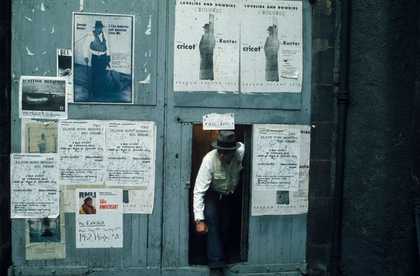 Fig.16 Joseph Beuys emerging from the Forrest Hill Poorhouse, Edinburgh, at the time of the ‘Black and White Oil Conference’, Edinburgh Arts 1973