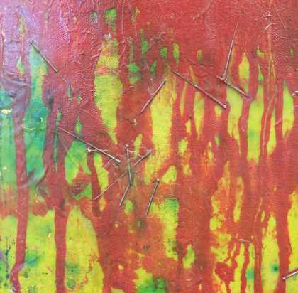Fig.17 Frank Bowling, Remembrance Saturday with Marcia Scott 2013, detail of acupuncture needles embedded in the acrylic gel