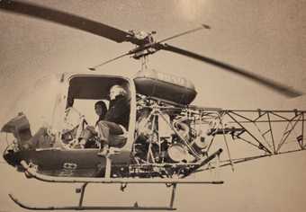 Fig.17 Francis with a news crew in a helicopter over Tokyo Bay before his Sky Painting took place, 1966