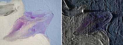 Detail of lips in visible light and raking light