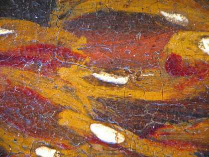 Fig.18 Detail of the boy’s chain, photographed at x8 magnification, showing unfaded red lake paint