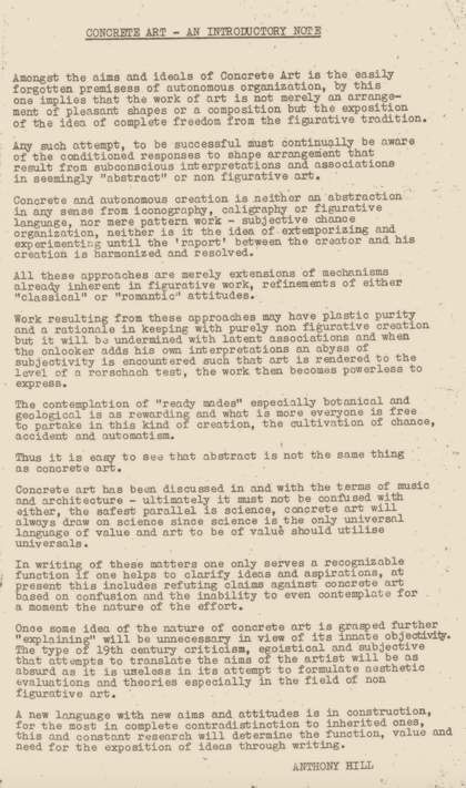 Fig.18 Anthony Hill’s contribution to Broadsheet No.2, London 1952, unpaginated