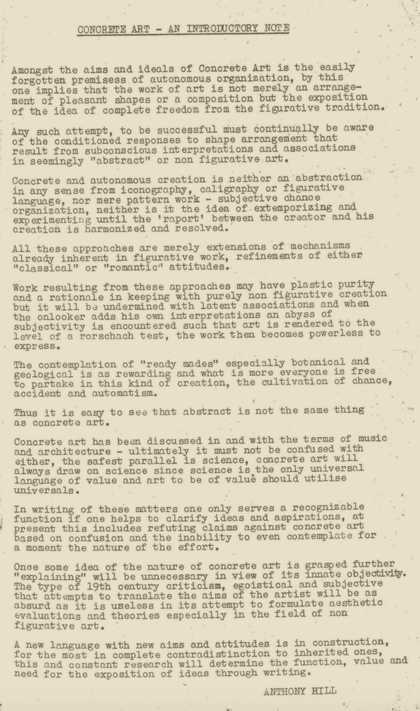 Fig.18 Anthony Hill’s contribution to Broadsheet No.2, London 1952, unpaginated