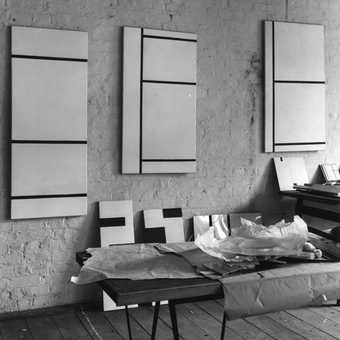 Fig.1 Anthony Hill’s studio in Greek Street, London, 1956, showing paintings in progress