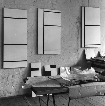Fig.1 Anthony Hill’s studio in Greek Street, London, 1956, showing paintings in progress