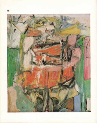 Scanned catalogue cover with slightly yellowed edges, showing a painting by Willem de Kooning featuring an abstracted figure of a woman