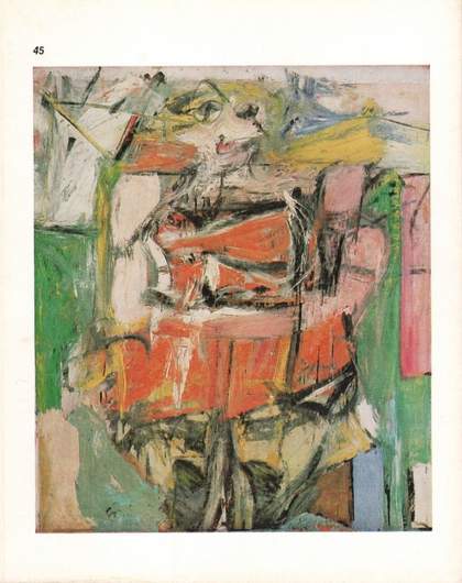 Scanned catalogue cover with slightly yellowed edges, showing a painting by Willem de Kooning featuring an abstracted figure of a woman