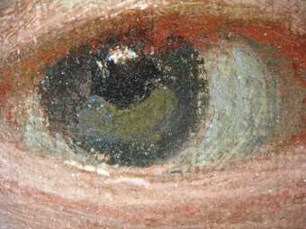 Fig.20 Detail at x8 magnification of the eye of the older sitter, showing black pigment mixed with white for the recessive curve of the eyeball