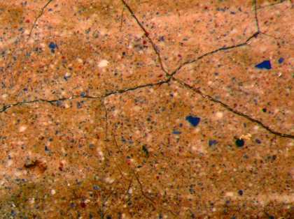 Fig.21 Detail of the index finger of the sitter’s right hand, photographed at x12 magnification, showing blue smalt, vermilion and red lake in the flesh tone