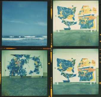 Fig.21 Sam Francis’s studio on Broadway in New York, 1962 or 1963, with the reworked version of Around the Blues and Emblem (Two Worlds)