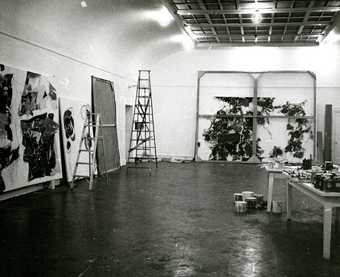 Fig.22 Sam Francis’s studio on Broadway in New York, 1962 or 1963, with the reworked version of Around the Blues (far wall), Emblem (Two Worlds) (left) and Blue Balls VII 1962 (second from left)