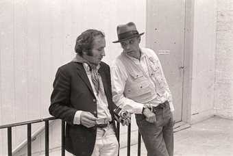 Fig.23 Richard Demarco (left) and Joseph Beuys at the Edinburgh College of Art during the installation of Beuys’s The Pack (Das Rudel) 1969 for Strategy: Get Arts, August 1970