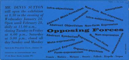 Fig.23 Invitation to the private view of the exhibition Opposing Forces, Institute of Contemporary Arts, London, 1953