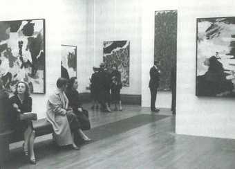 Fig.25 Installation view of The New American Painting, Tate Gallery, February – March 1959, with Sam Francis’s Composition in Blue and Black 1954–5 (centre left; private collection) and Big Red 1953 (centre right; Museum of Modern Art, New York)