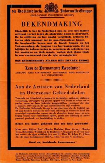 Fig.2 Bekendmaking, flyer produced by the Nederlandse Informele Groep, 1960