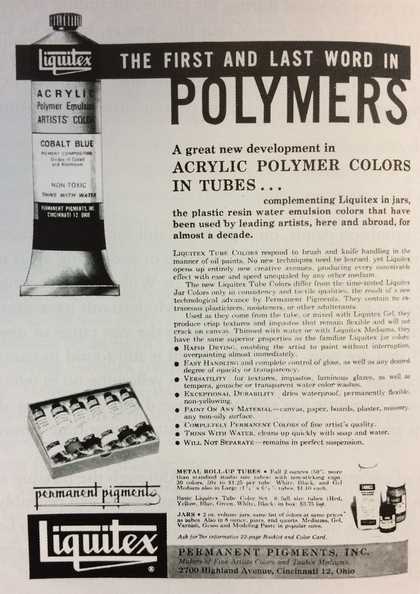 Fig.2 Advertisement for Liquitex Acrylic Polymer Tube Paints, 1964