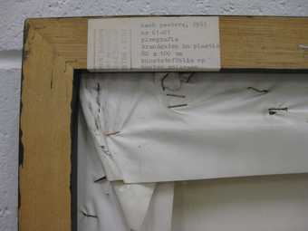 Fig.2 Rear view of Peeters’s Burn Hole showing the PVC film pulled and stapled over the wooden stretcher