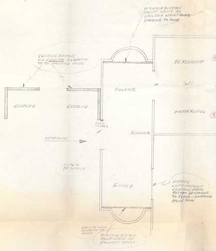 Fig.2 Detail of the floorplan for The New American Painting, 9 February 1959, showing partitions used to divide the space