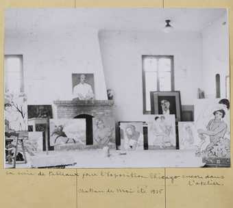 Photograph of Picabia’s studio in summer 1935 showing Portrait of a Doctor on top of the mantelpiece
