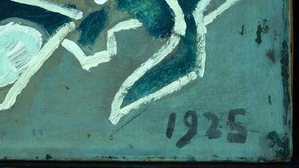 Detail of date in lower-right corner under ultraviolet light