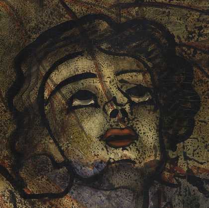 Detail of face showing retouching to the proper right cheek
