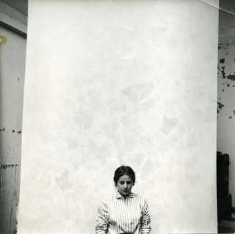 Fig.36 Rachel Jacobs in Sam Francis’s studio on rue Tiphaine, Paris, c.1953, standing in front of Grey (in progress) 1954, 1955 (The Broad, Los Angeles)