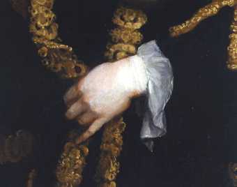 Fig.3 Detail of the sitter’s left hand and gold-braided robe