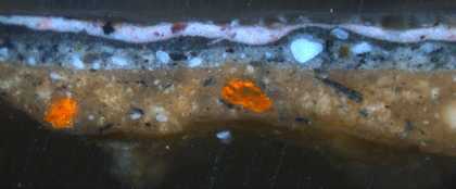 Fig.3 Cross-section through the pink strap of the left shoe, photographed at x360 magnification.