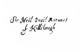 Fig.3 Inscription on the back of the painting: ‘Sir Neil Oneil Baronet of Killilaugh’