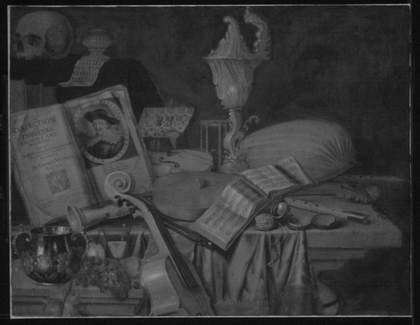 Fig.3 Infrared reflectograph of Still Life with a Volume of Wither’s ‘Emblemes’ 1696