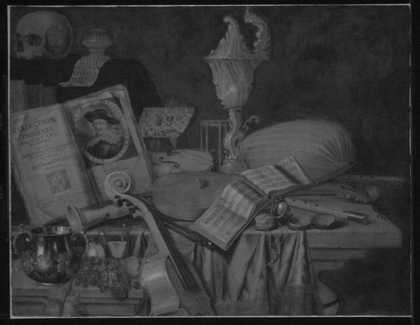 Fig.3 Infrared reflectograph of Still Life with a Volume of Wither’s ‘Emblemes’ 1696
