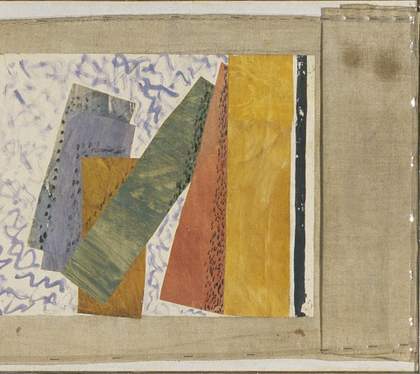 A section of a collage showing coloured rectangles arranged vertically and diagonally