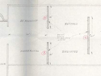 Fig.3 Detail of the floorplan for The New American Painting, 9 February 1959, showing partitions used to divide the space