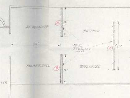 Fig.3 Detail of the floorplan for The New American Painting, 9 February 1959, showing partitions used to divide the space