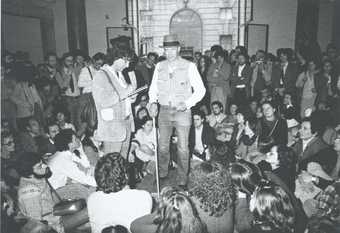 Fig.3 Checco Zotti and Joseph Beuys engaged in discussion with the audience, Palazzo Braschi, Rome, 1981