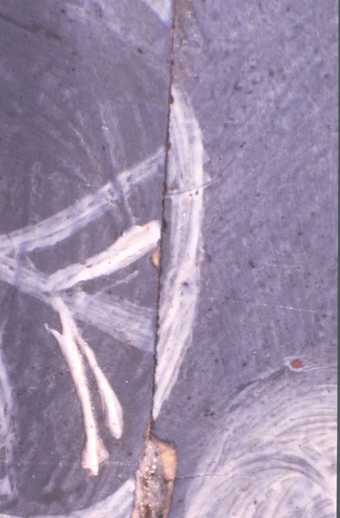 Fig.4 Detail of paint at the join, showing mismatching of the design after trimming of the panel