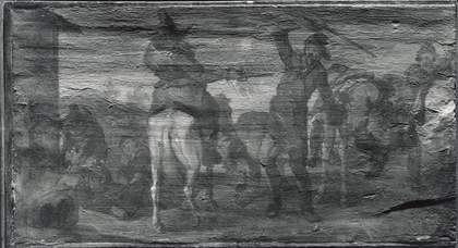 Fig.4 The Combat of Hudibras and Cerdon photographed in raking light from the top in black and white