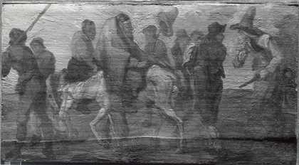 Fig.4 Hudibras and Ralph taken Prisoner photographed in raking light from the top in black and white