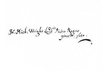 Fig.4 Signature and inscription on the back of the painting; ‘Jo.s Mich: Wright Lond iis Pictor Regius pinxit. 1680.’