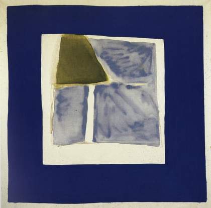 Fig.4 Hours 1963 by James Bishop, an abstract painting in dark blue, green and bare canvas and