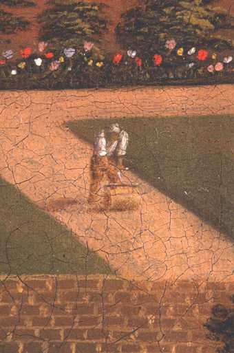 Fig.5 Detail of a gardener rolling a pathway. Small details were added on top of larger and dark tones before lighter