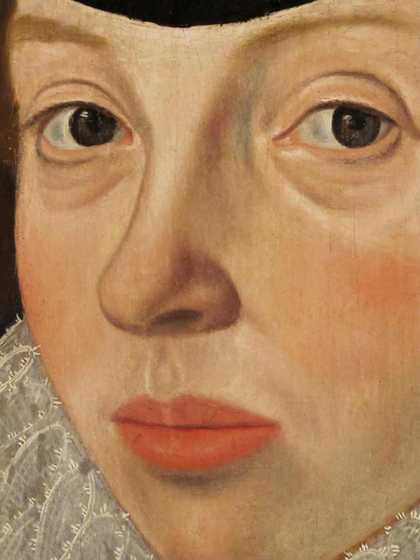 Fig.5 Detail of face, showing smoothly blended, opaque paint and the characteristic ‘oyster’ eye-sockets