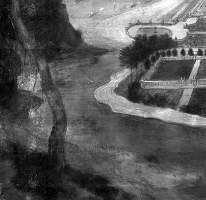 Fig.5 Infra-red reflectograph detail of the river. The flowing lines in and beside the river are not visible in normal viewing