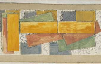 A section of a collage showing coloured rectangles arranged vertically, horizontally and diagonally
