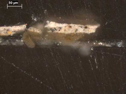 Fig.5 Cross-section through a shadowed area of flesh paint, photographed at x260 magnification.