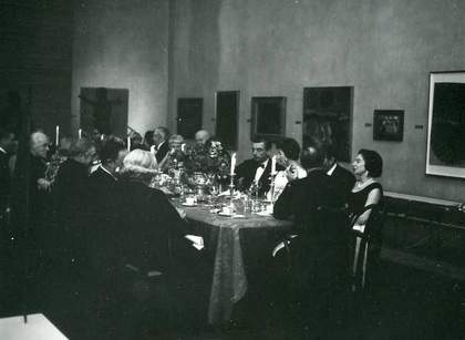 Peggy Guggenheim and guests at the dinner for The Peggy Guggenheim Collection, Tate Gallery, 6 January 1965 Tate Public Records, Photographic Collection List No.11