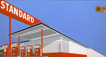 Fig.5 Painting by Ed Ruscha featuring a ground-up view of a gas station against a bright blue sky