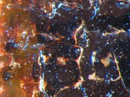 Fig.5 Micro-photograph of red underpaint beneath eye