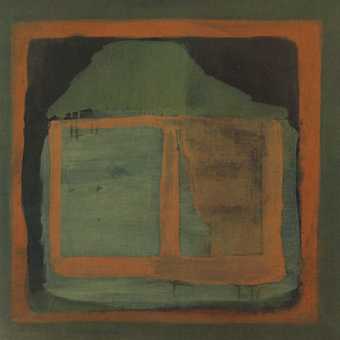 Fig.5 Untitled 1962 by James Bishop, a square abstract painting in dark greens and orange