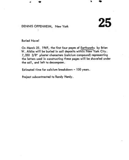 Dennis Oppenheim, Buried Novel 1969